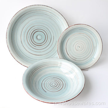 18 adet El Boyama Restoranlar Stoneware Dinnerli